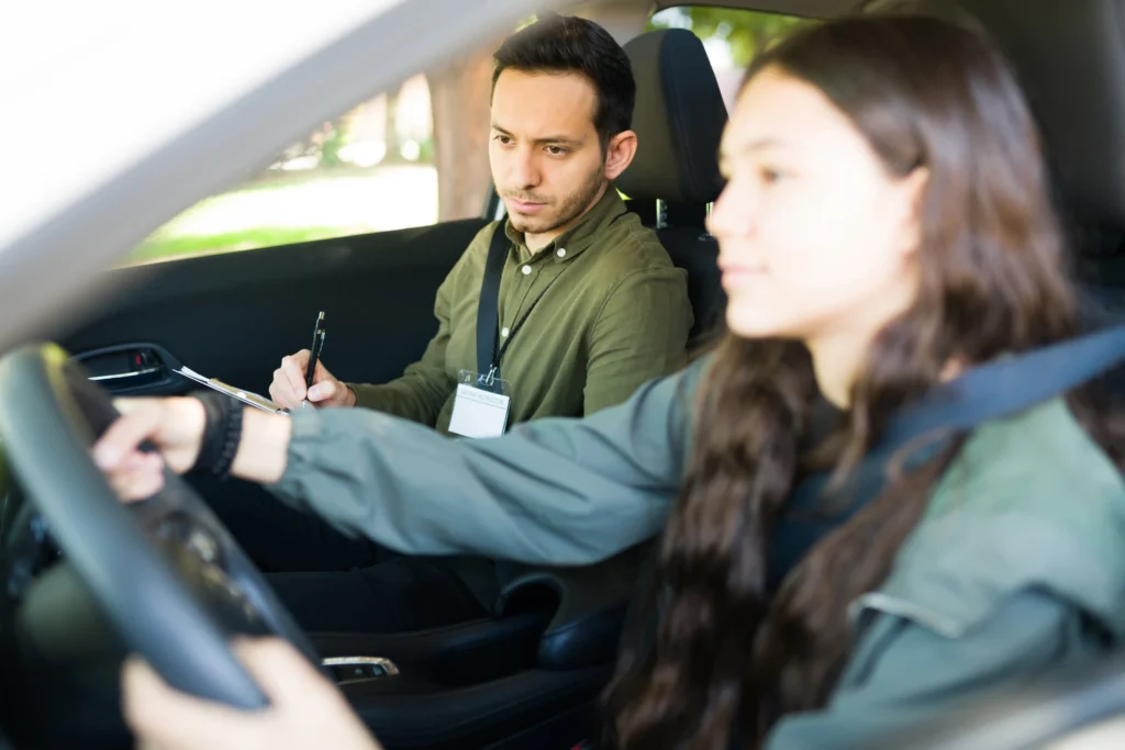 Learner driver taking practical driving test